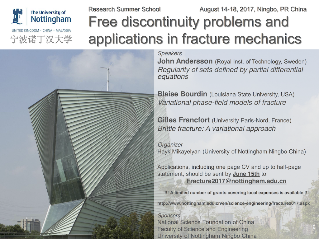 summer school "Free discontinuity problems and applications in fracture mechanics"